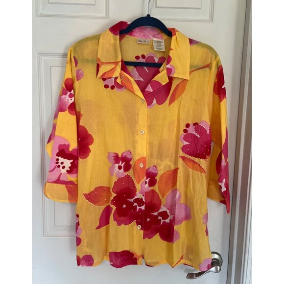 Bobbie Brooks Tops - Bobbie Brooks Yellow And Red Floral Button Down Shirt Size Large